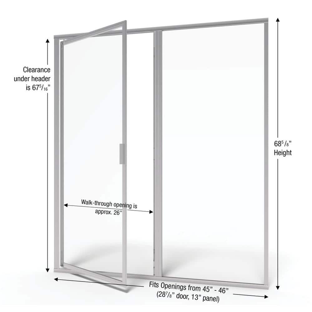 Deluxe Chrome Framed Pivot Shower Door with Clear Glass