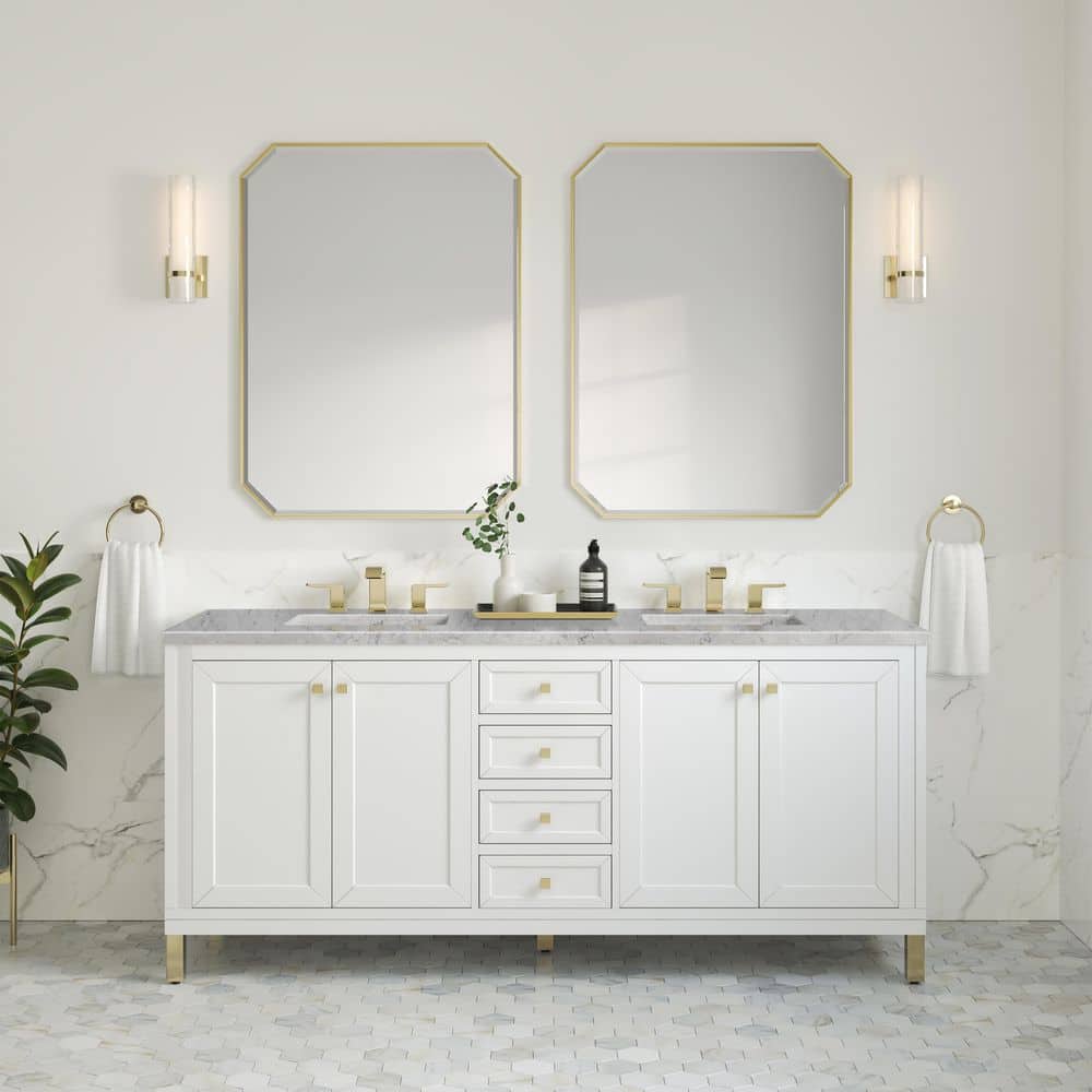 Chicago 72.0 in. W x 23.5 in. D x 33.76 in. H Double Bath Vanity in Glossy White with Quartz Eternal Jasmine Pearl Top price history on PriceWatchPro