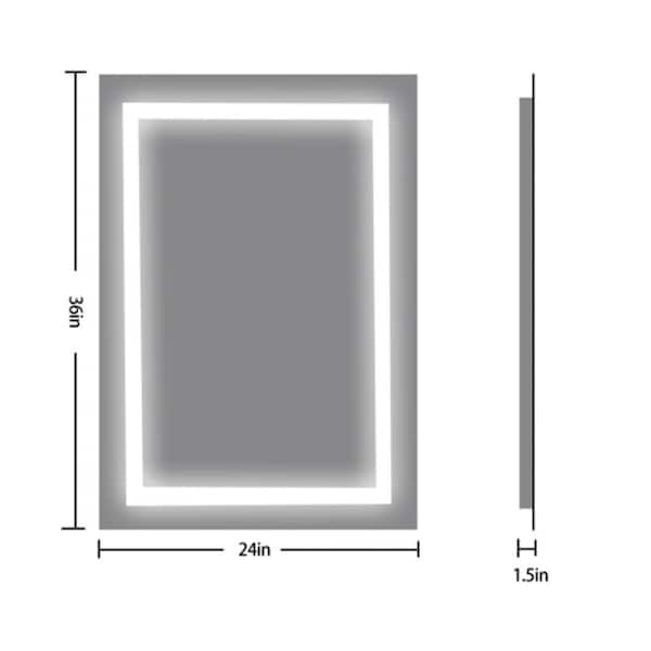 Unbranded 36 in. W x 24 in. H Large Rectangular Frameless Anti-Fog Wall Bathroom Vanity Mirror in Silver