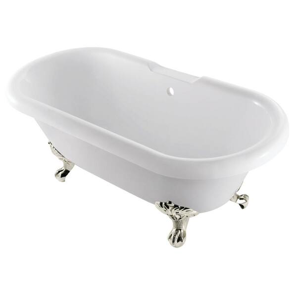 Kingston Brass Aqua Eden 67 in. Acrylic Clawfoot Bathtub in White/Polished Nickel