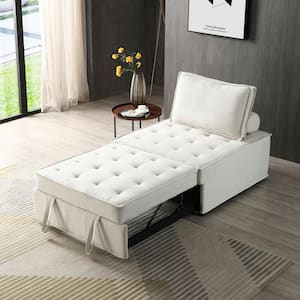 Multifunctional 39 in. Beige Linen Twin Size Sofa Bed, Convertible Ottoman