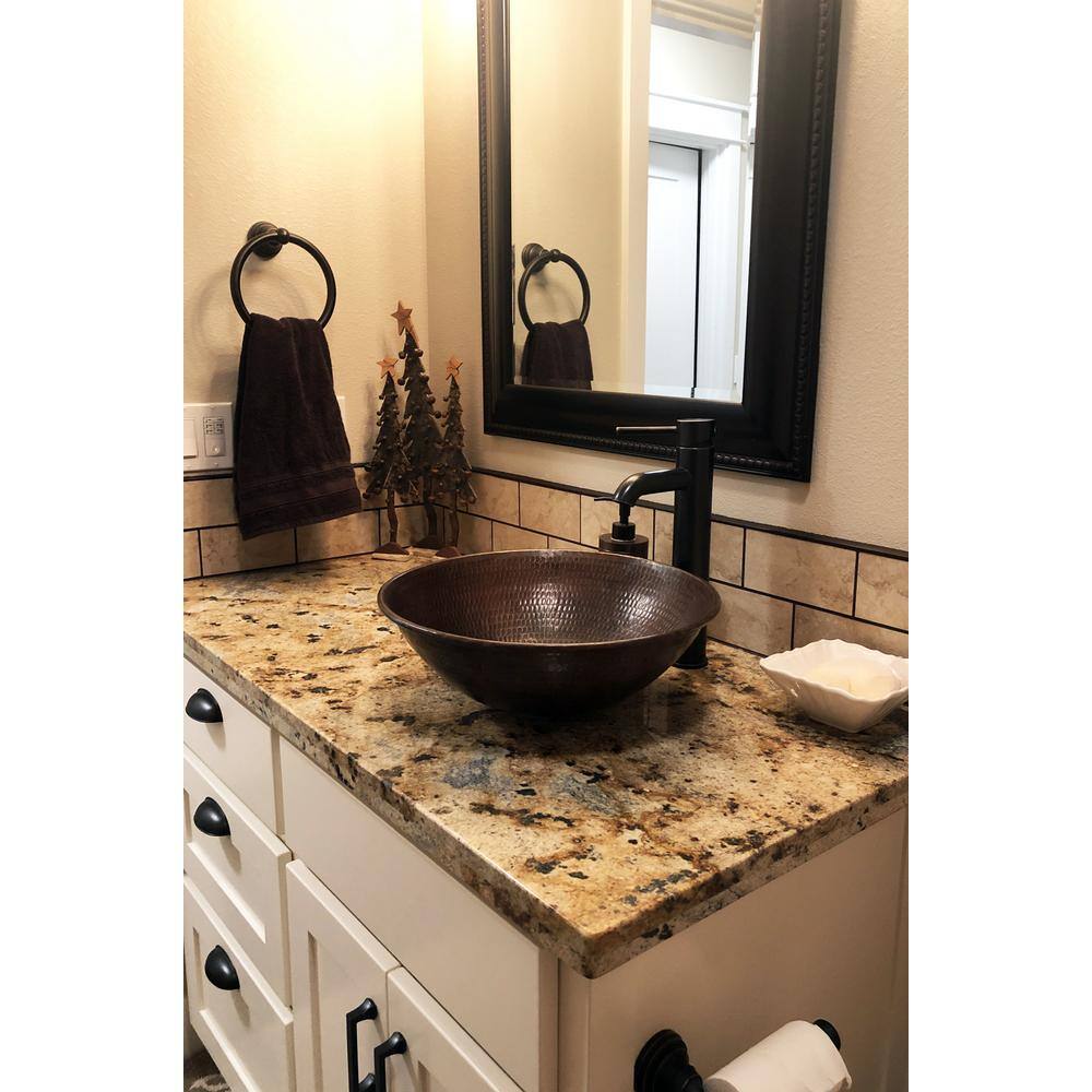 15" Round Hammered Copper Vessel Sink with Wired Rim