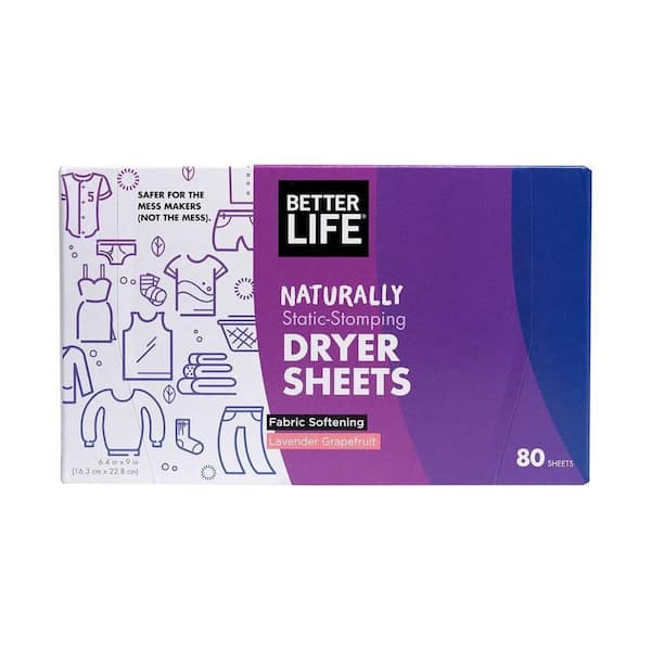Better Life Hypoallergenic Natural Dryer Sheets, Lavender Grapefruit (80-Count)