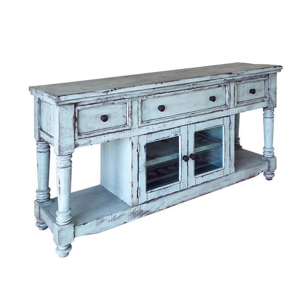 Benjara 70 in. Blue Wood TV Stand Fits TVs up to 75 in. with 3 Drawers