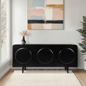 Black Wood 63 in. Large Circles 3-Door Sideboard