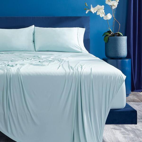 Ver-Tex 4-Piece Sheet Set Polyester Cooling Breathable Ultra-Soft Feel Misty Blue Queen
