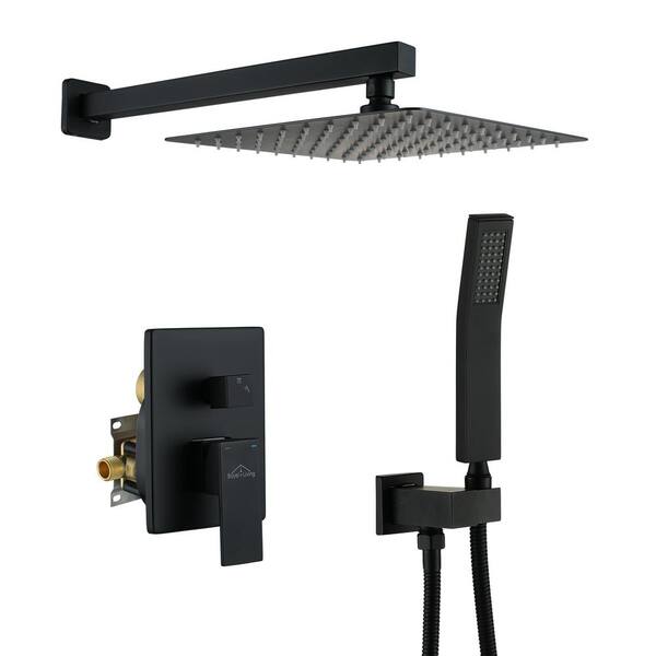 Boyel Living Shower System Wall Mounted with 10 in. Square Rainfall Shower head and Handheld Shower Head Set, Matte Black