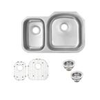 Undermount 16-Gauge Stainless Steel 32.31 in. 0-Hole 30/70 Double Bowl Kitchen Sink with Grid Set and Drain Assemblies
