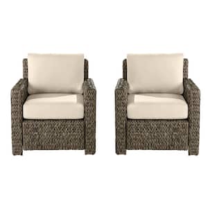Laguna Point Brown Wicker Outdoor Patio Lounge Chair with CushionGuard Putty Tan Cushions (2-Pack)