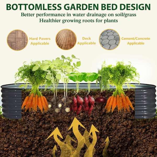 VEIKOUS - 8 ft. x 2 ft. x 1.4 ft. Galvanized Raised Garden Bed 9-in-1 Planter Box Outdoor, Dark Gray