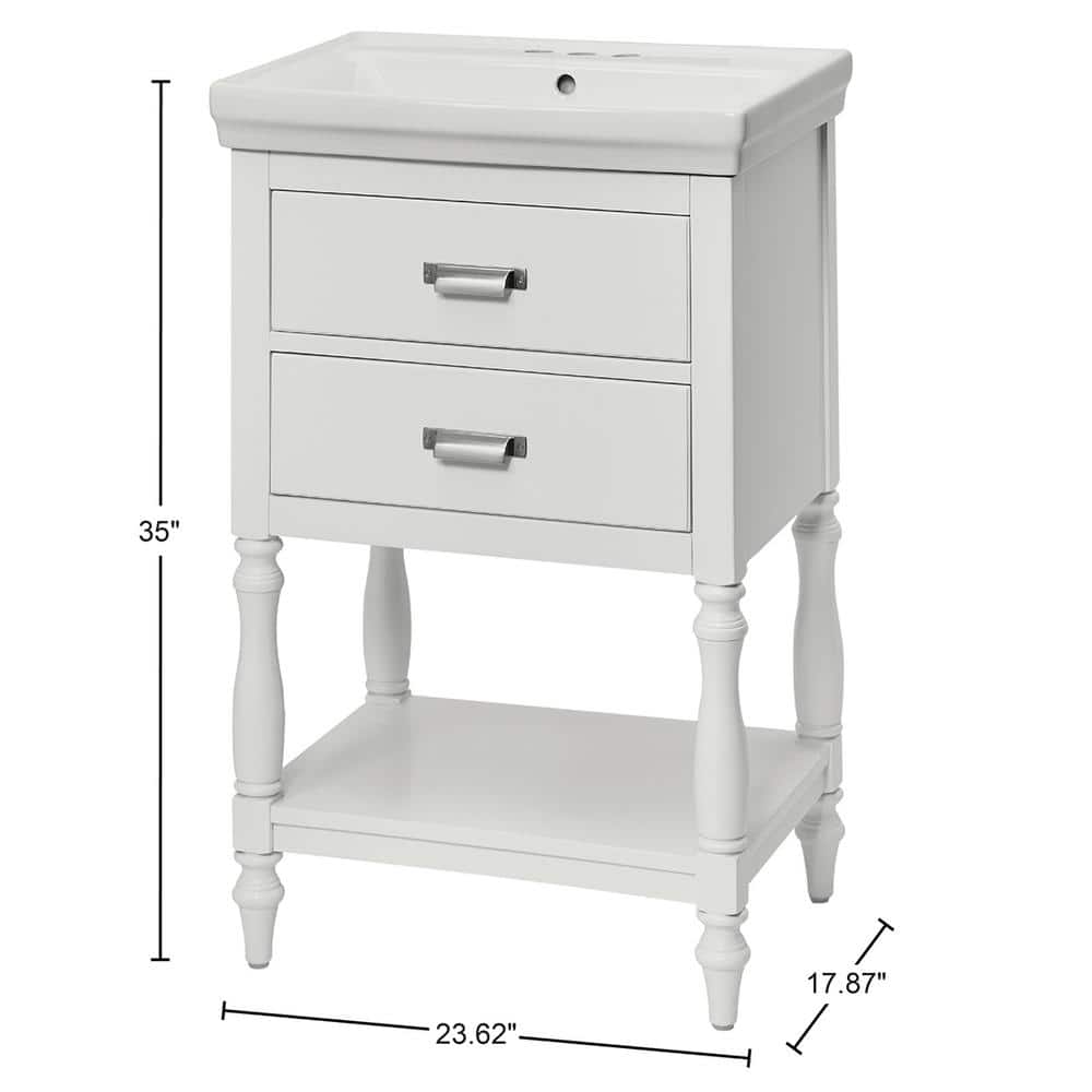 24'' White Freestanding Bathroom Vanity with Ceramic Top