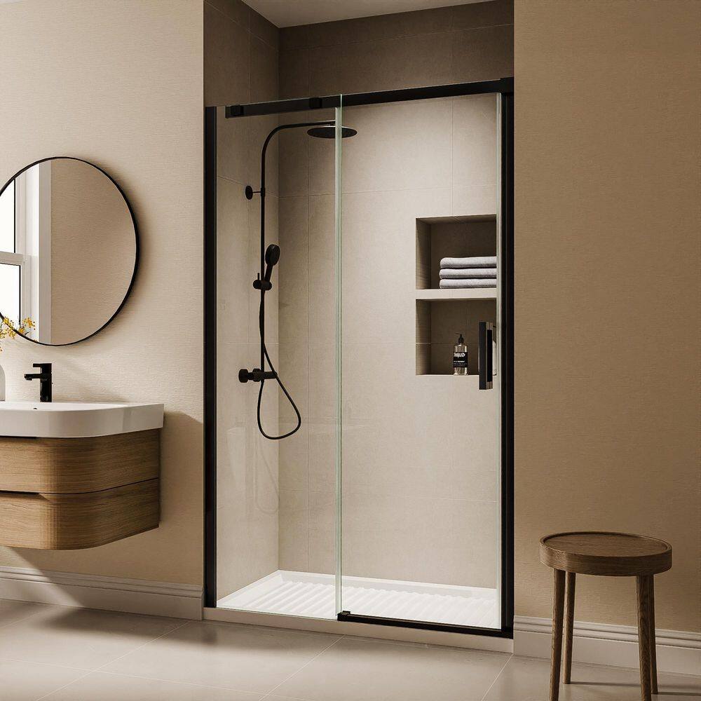 44-48 in. W x 74 in. H Sliding Semi Frameless Shower Door in Matte Black with 5/16 in. Tempered Clear Glass price history on PriceWatchPro