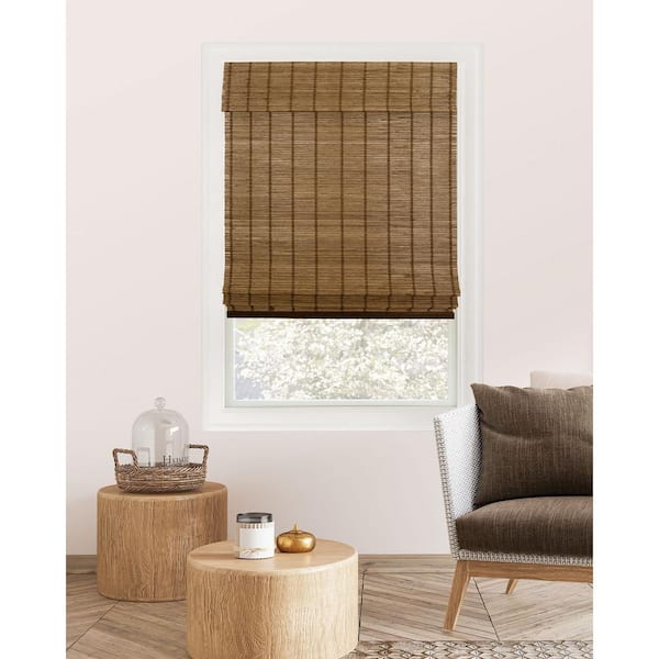 Light Filtering Cordless Natural Woven Bamboo Window Shade 34 in. W x 64 in. L - Elk