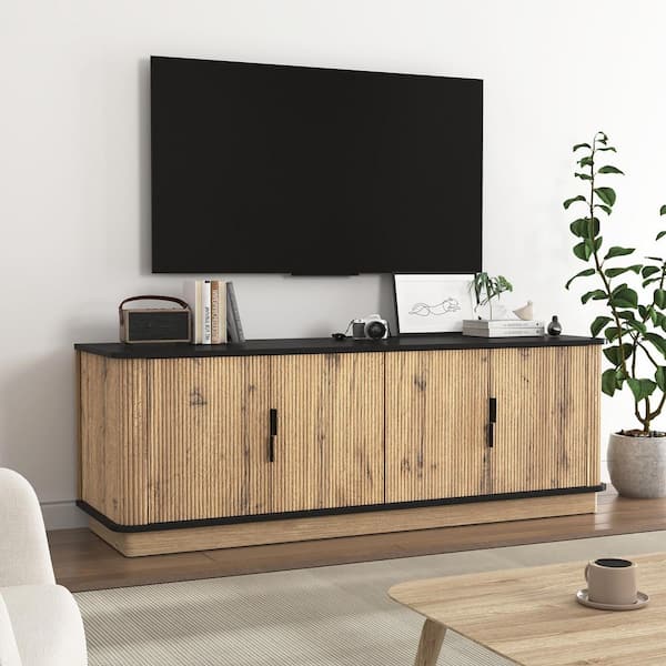Polibi Modern Natural Wood Grain TV Console Fits TV's up to 55 in. with Blend of Nordic