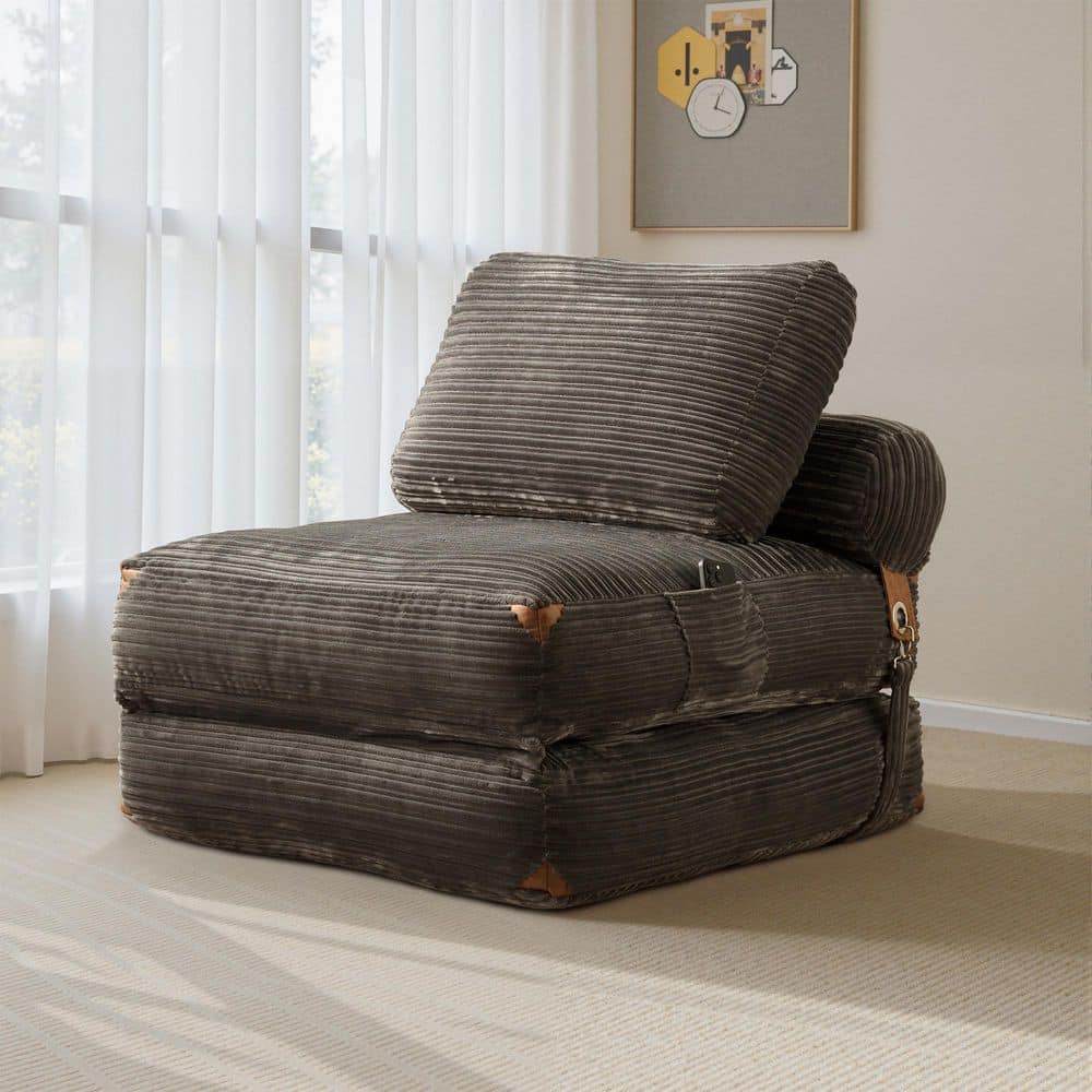 Allwex Molly 35 in. Gray Corduroy 3-in-1 Convertible Sleeper