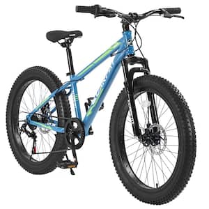 24 in. Green Steel Mountain Bike with Dual Disc Brake and Fat Tire