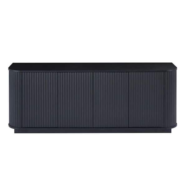 Modern Black Wood 64 in. Sideboard with Curved Edge and Adjustable Shelf