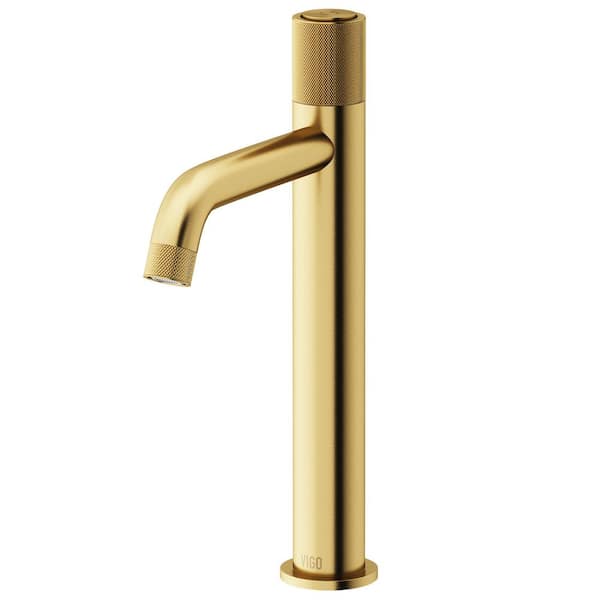 VIGO Apollo Button Operated Single-Hole Bathroom Vessel Faucet in Matte Brushed Gold