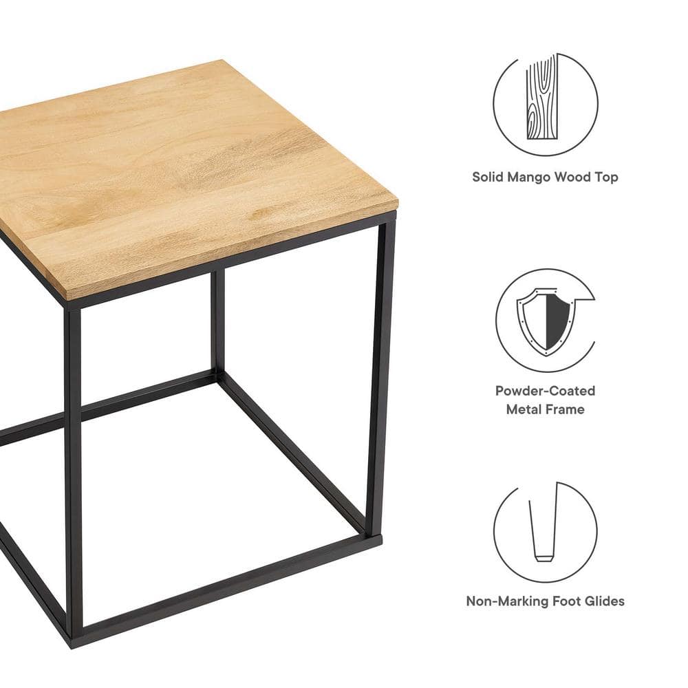 Zora Oak Wood and Black Metal Square Side Table