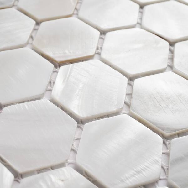 MOLOVO Mother of Pearl White 11.62 in. x 11.82 Honeycomb Glossy