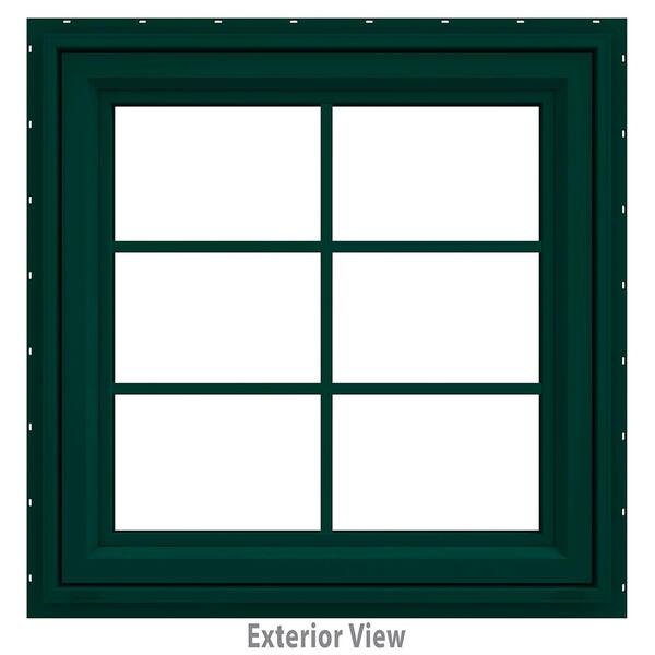 JELD-WEN 29.5 in. x 35.5 in. V-4500 Series Green Painted Vinyl Awning Window with Colonial Grids/Grilles