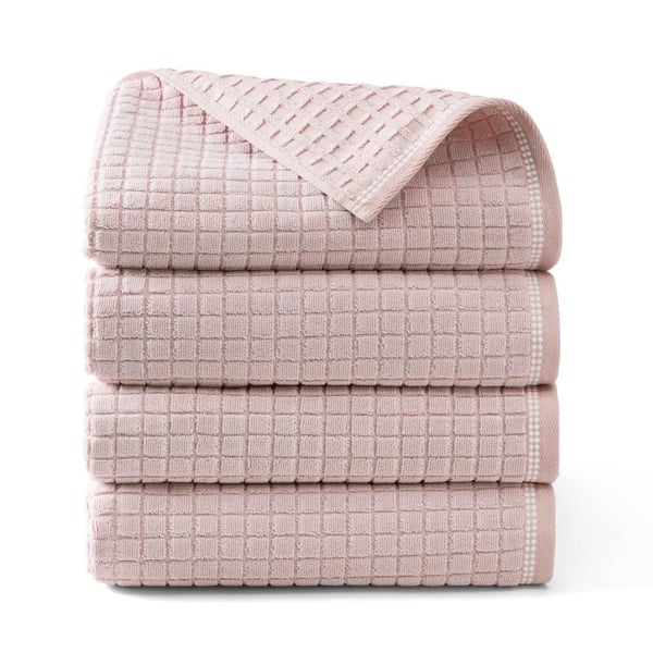 Windowpane Textured 30 in. x 58 in. Blush Cotton Bath Towel Set 4-Pack