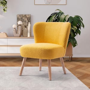 Stain Resistant Boucle Upholstered Armless Living Room Accent Side Chair w/ Natural Wood Finish Tapered Legs in Mustard