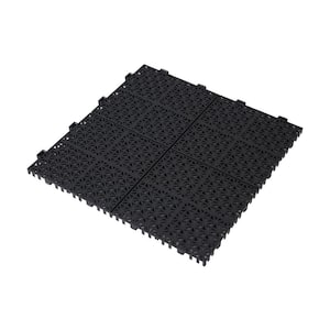 Black 12 in. x 12 in. x 0.43 in. Thick Plastic Interlocking Deck Tiles Rosette Pattern Anti-Slip 60 sq. ft. (60 Pack)