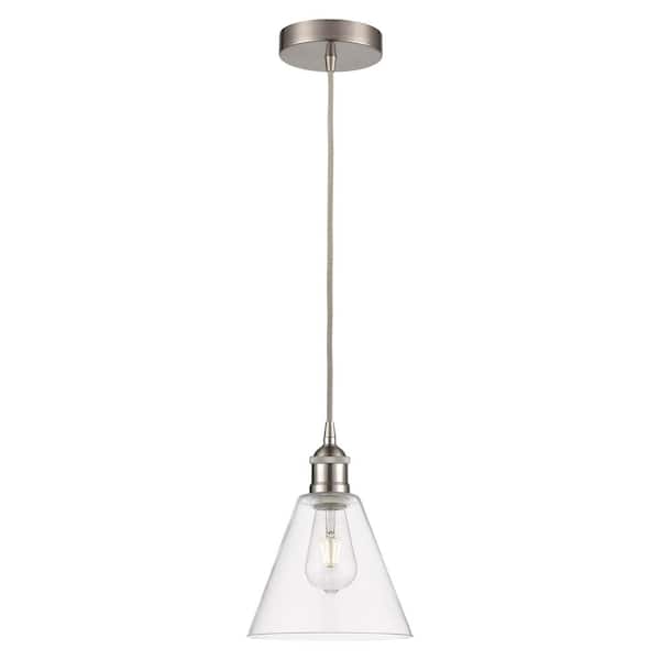 Edison Glass Cone 60-Watt 1-Light Brushed Satin Nickel Shaded Mini Pendant Light with Clear Glass Shade