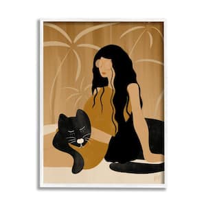 "Woman in Jungle Resting with Black Panther" by Birch and Ink Framed Print Abstract Texturized Art 11 in. x 14 in.