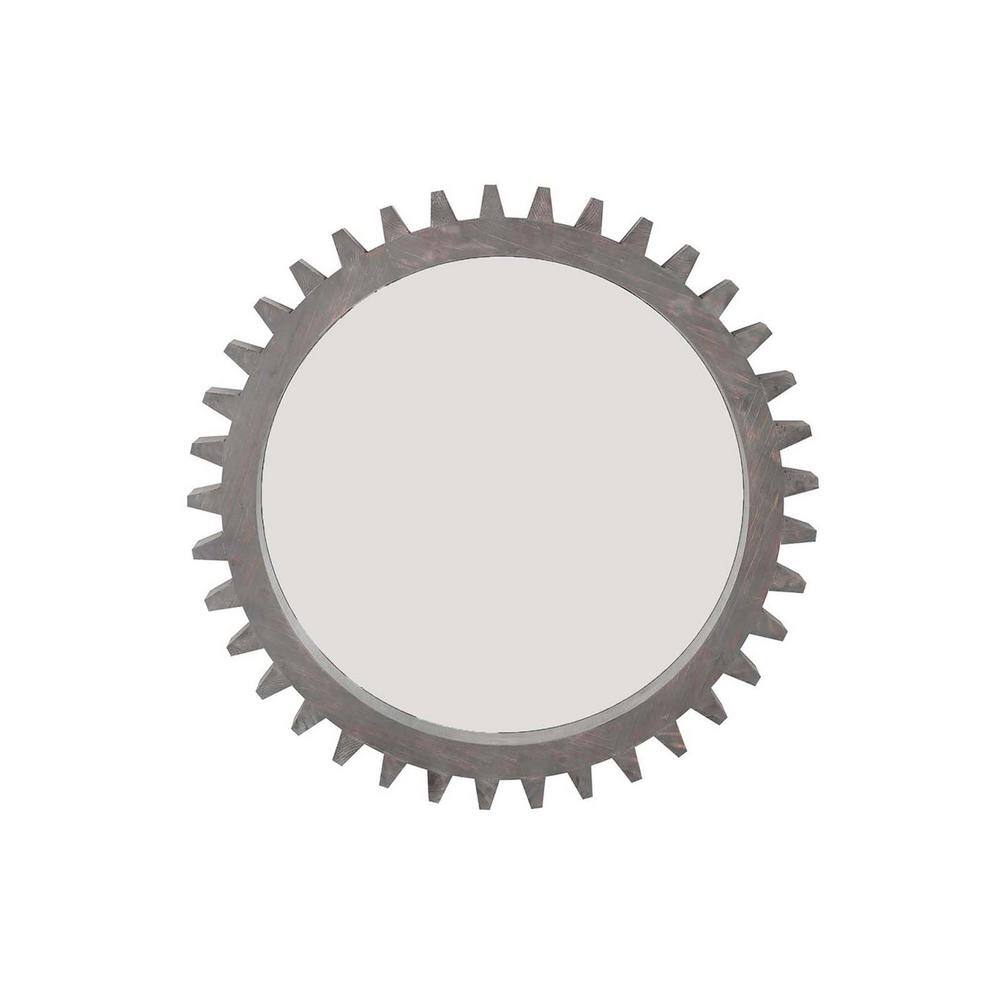 Brown 26 in. W x 26 in. Wood Round Hanging Gear Shape Decorative Mirrors, A