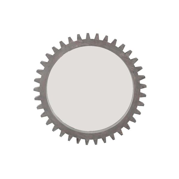 Unbranded Brown 26 in. W x 26 in. Wood Round Hanging Gear Shape Decorative Mirrors, Accent Mirror