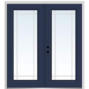 72 in. x 80 in. Prairie Internal Muntins Right-Hand Inswing Full Lite Clear Glass Painted Steel Prehung Front Door