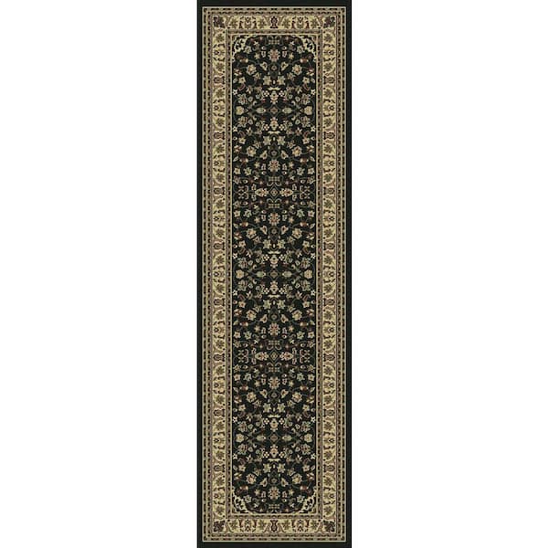 Castello Black 2 ft. x 7 ft. Traditional Oriental Floral Area Rug