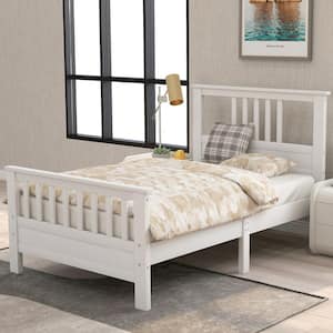 43 in.W White Twin Bed Frame, Wood Platform Bed Frame with Headboard, Bed Frame with Slat Support, No Box Spring Needed