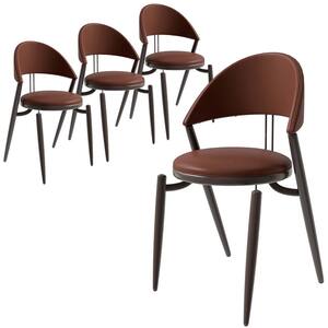 Venice Upholstered Leather Modern Dining Chair with Metal Legs in Black Set of 4