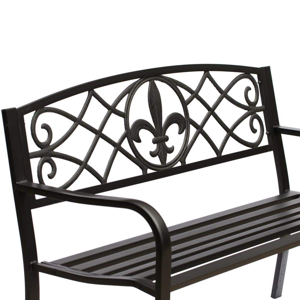 Black Cast Iron and Steel Outdoor Garden Patio Bench