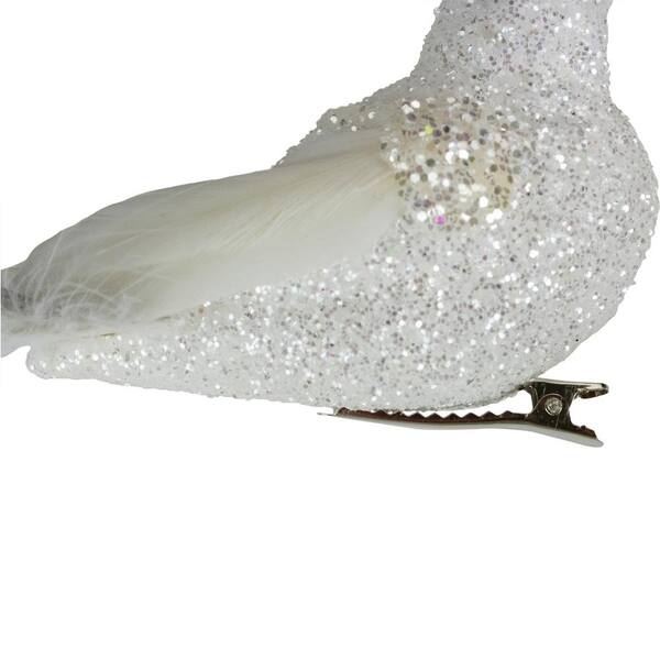Northlight 8 in. White Glittered Clip On Bird Christmas Ornament