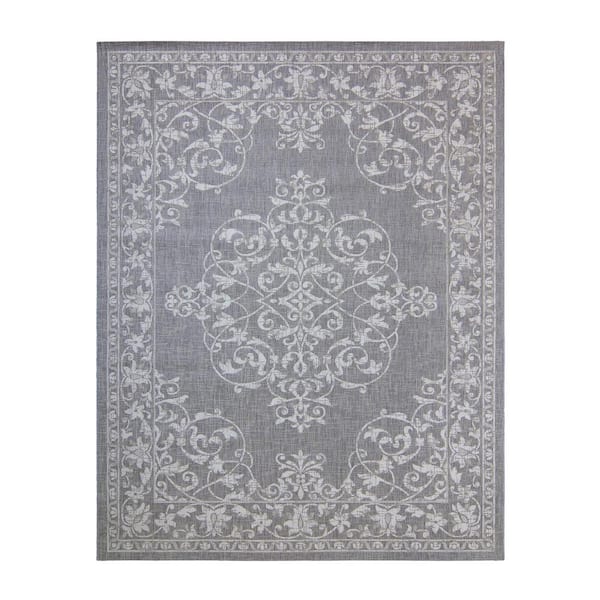 Gertmenian Paseo Ryoan Gray/Cream 6 ft. x 9 ft. Medallion Indoor/Outdoor Area Rug