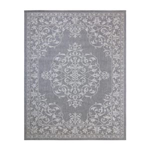 Paseo Ryoan Gray/Cream 8 ft. x 10 ft. Medallion Indoor/Outdoor Area Rug