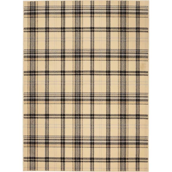 Nourison Grafix Cream/Black 8 ft. x 10 ft. Geometric Plaid Modern Area Rug