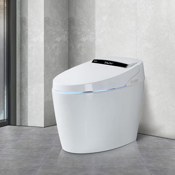 Elongated Smart Bidet Toilet 1.32 GPF in White with Auto Flush, Heated Seat, Warm Air Dryer