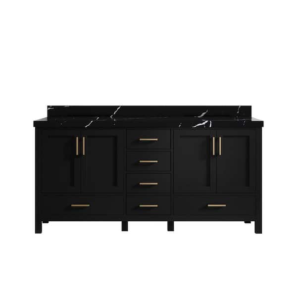 Willow Collections Malibu 72 in. W x 22 in. D x 36 in. H Double Sink Bath Vanity in Black with 2 in. Calacatta Black Top