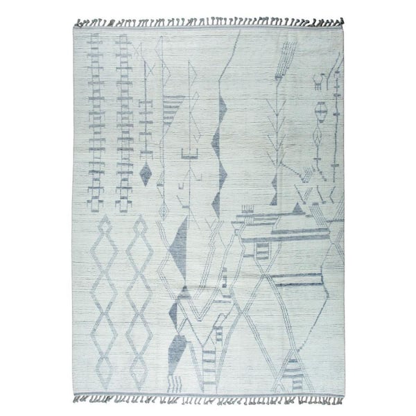 Ivory 8 ft. x 11 ft. Contemporary Marrakech Hand-Knotted Wool Rug, Luxurious Handspun for Stylish Home De, Area Rug