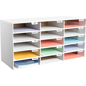 15-Compartment Cardboard Literature File Organizer, White (2-Pack)