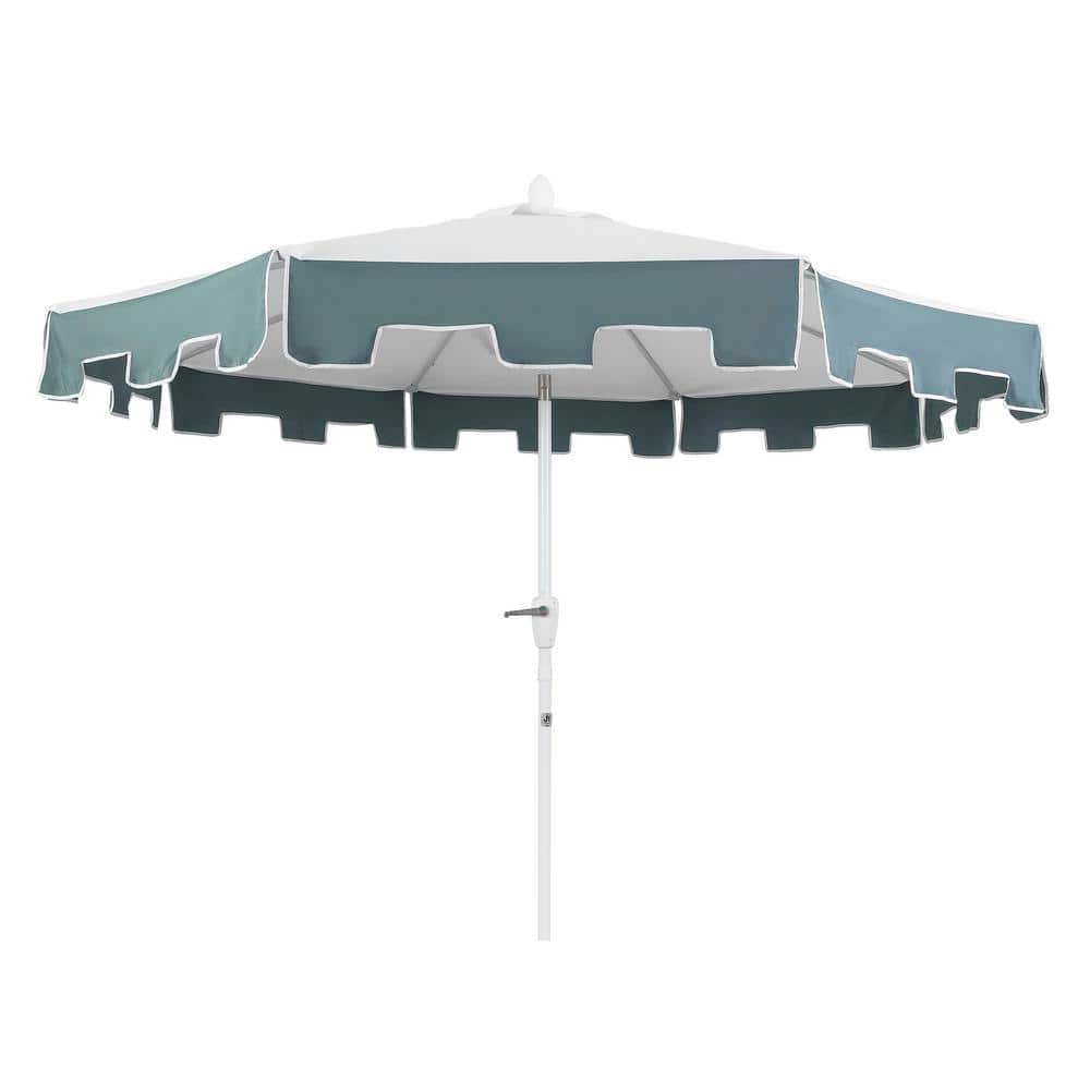 Baiona 9 ft. White and Green Aluminum Patio Umbrella with Auto-Tilt