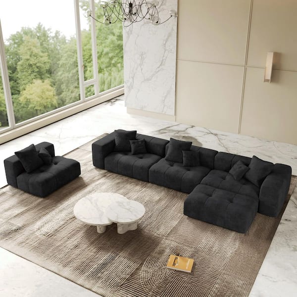 Magic Home Minimalism L-Shaped 183 in. 5-Piece Linen Fabric Magic Home Minimalism L-Shaped 183 in. 5-Piece Linen Fabric