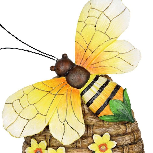 Exhart Solar Hand Painted Bee Hive with LED Flowers Garden Statue
