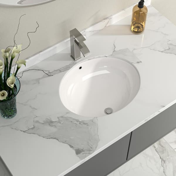 19 in. Modern Bathroom Porcelain Ceramic Undermount Oval Sink in White