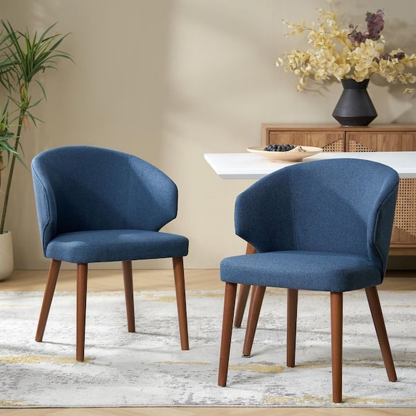 JAYDEN CREATION Nuria Navy Upholstered Dining Chair with Wing Back and Solid Wood Tapered Legs Set of 2